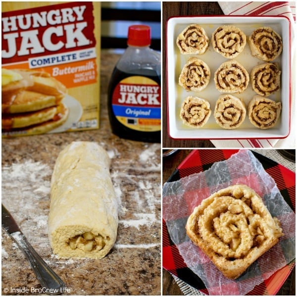Pancake mix and cooked apples makes these Easy Apple Cinnamon Rolls a delicious breakfast recipe!