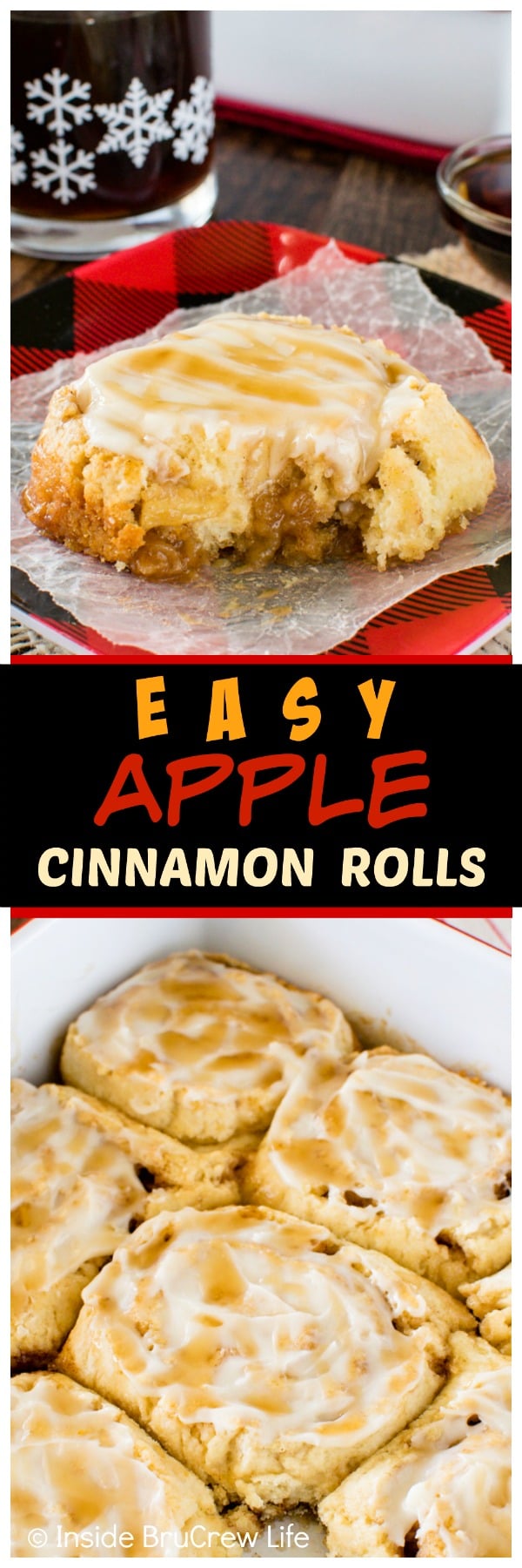 Easy Apple Cinnamon Rolls - soft fluffy rolls filled with cinnamon sugar apples & topped with a gooey frosting is a great way to start the day. Great breakfast recipe. 