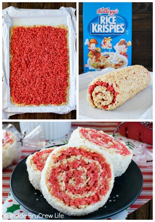 Peppermint Rice Krispies Pinwheels - this easy no bake recipe makes a fun treat for holiday cookie trays