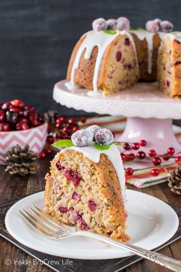 Apple Cranberry Bundt Cake - fruit and nuts give this sweet cake a great taste and texture. Great recipe for holiday parties!