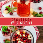 Two pictures of cranberry punch collaged with a red text box.