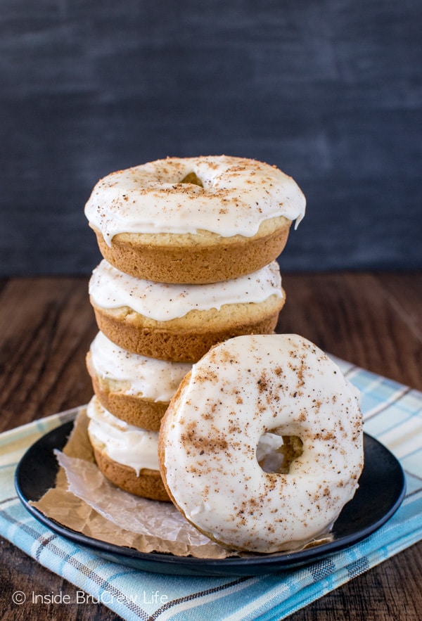 Eggnog Donuts - two times the eggnog makes these baked donuts a great holiday breakfast recipe.