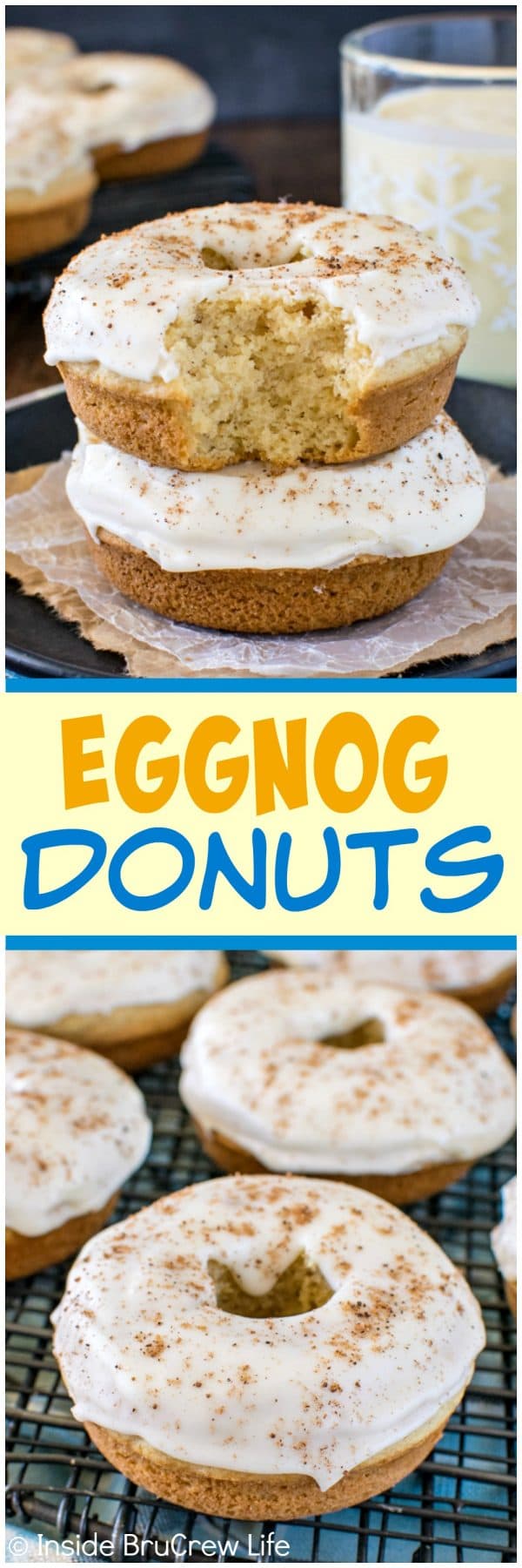 Eggnog Donuts - homemade baked donuts with two times the eggnog flavor! Great breakfast recipe for the holidays!
