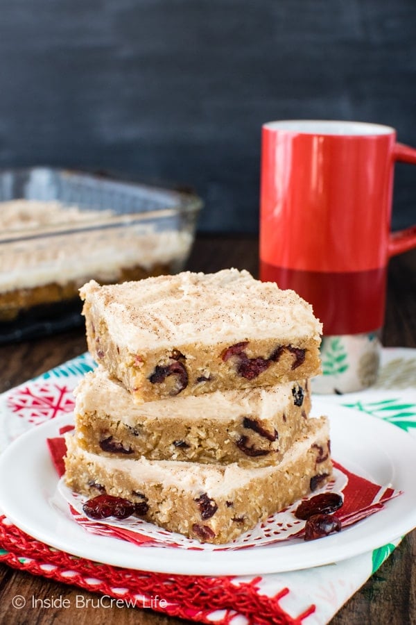 Dried cranberries & apple butter give these easy Frosted Cranberry Apple Butter Bars a sweet flair. Great recipe to change things up!