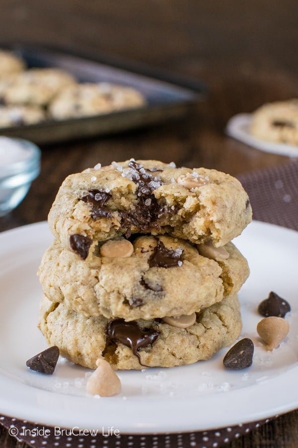 Coarse sea salt adds a fun shimmer & crunch to these easy Salted Caramel Chocolate Chip Cookies. Great recipe for filling the cookie jar!
