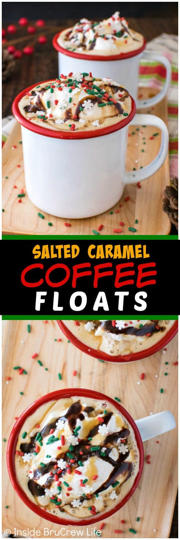 Salted Caramel Coffee Floats - coffee and gelato mixed together in a mug creates a delicious and easy coffee house drink. Great at home date night dessert recipe!