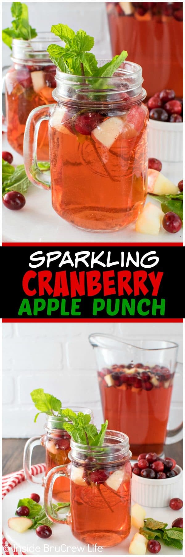 Two pictures of cranberry punch collaged together with a black text box