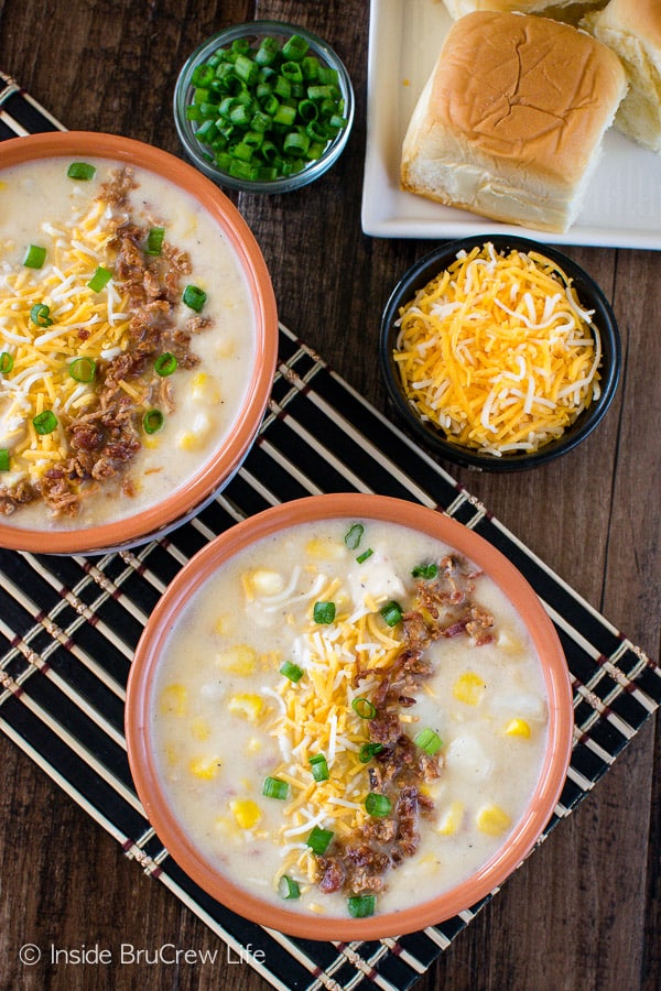 Chicken Corn Chowder - cheese, veggies, & meat make this loaded potato soup a family favorite recipe!