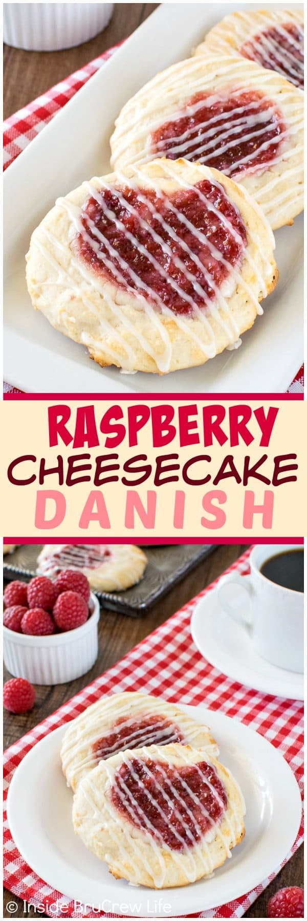 Raspberry Cheesecake Danish - a sweet cheesecake and raspberry preserve center makes this easy homemade pastry recipe a great breakfast or after school snack. 