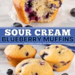 Pinterest image for sour cream blueberry muffins.