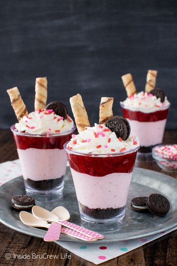 Strawberry Mousse Cheesecake Parfait - fresh berries and cookies make this easy cheesecake dessert a must make recipe for Valentine's day.