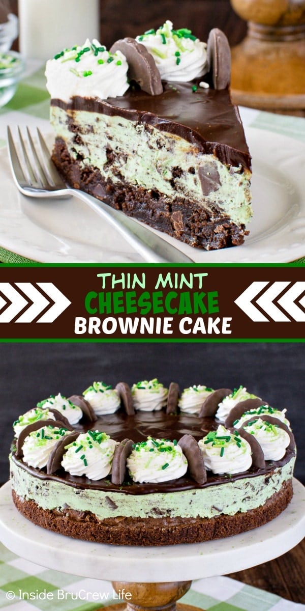 To pictures of mint cheesecake collaged together with a brown text box.