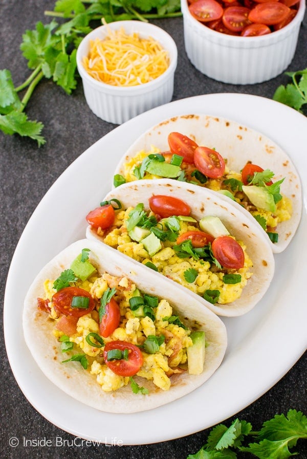 Bacon Egg Breakfast Tacos - loaded egg tacos make a great healthy breakfast for busy mornings!