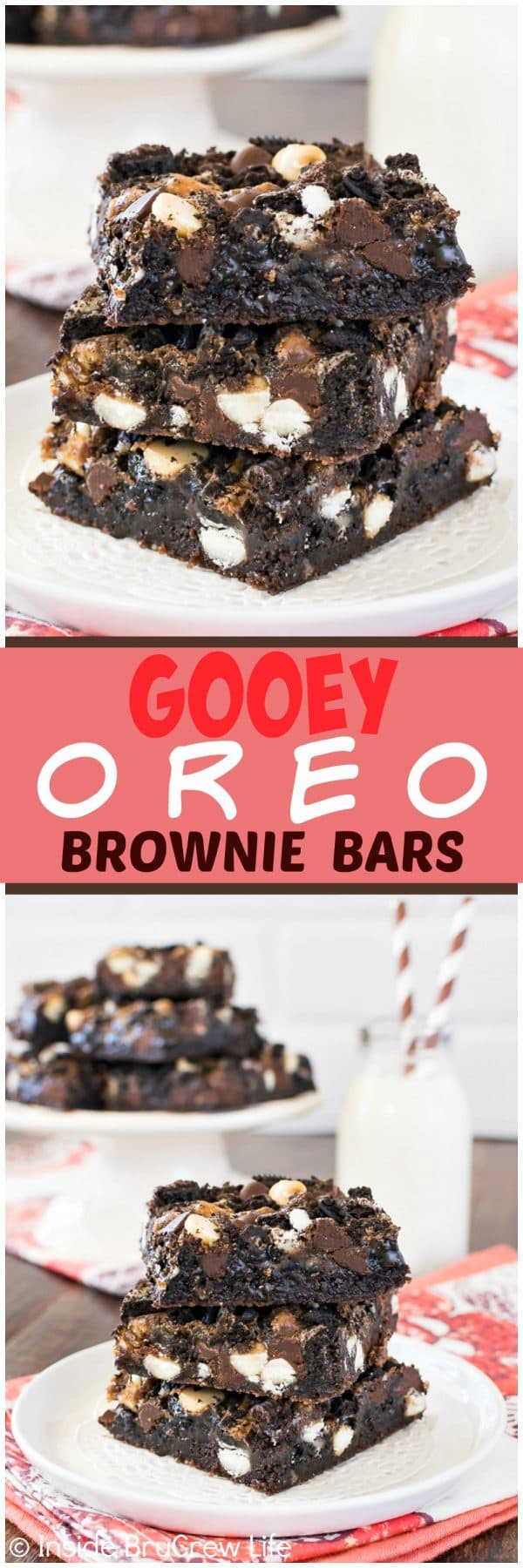Gooey Oreo Brownie Bars - these easy brownies are loaded with Oreo cookie chunks and chocolate chips. This fudgy dessert recipe is perfect for when you need a chocolate fix!