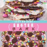 Two pictures of Easter bark with a pink text box.