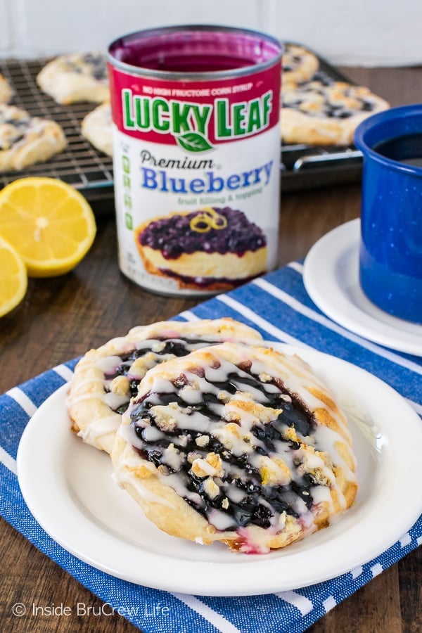 Homemade Blueberry Lemon Danish - blueberry pie filling and lemon crumbles adds a fun flavor to these easy treats. Easy recipe to make for breakfast or brunch.