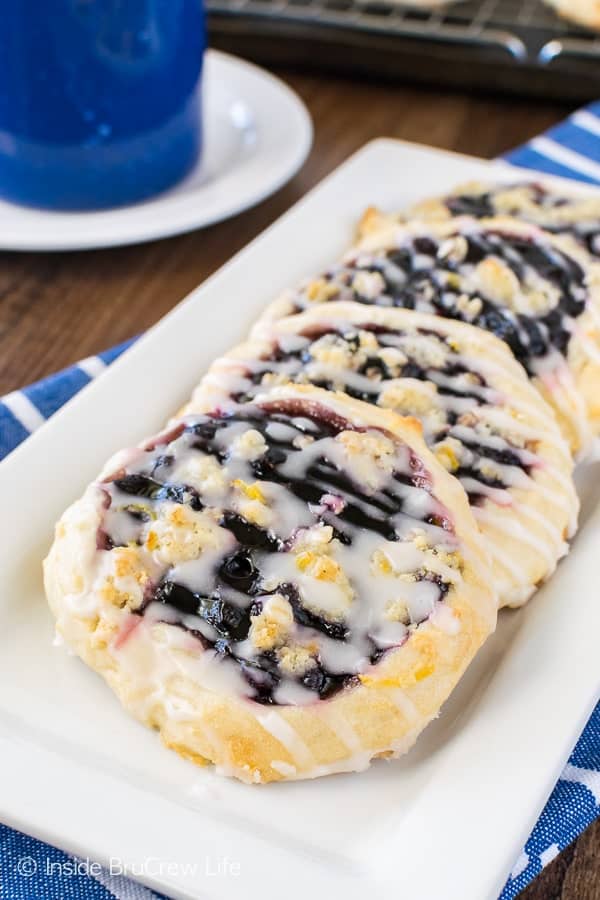 Homemade Blueberry Lemon Danish - the soft homemade lemon dough filled with blueberry pie filling makes an easy breakfast or snack recipe that everyone will love.