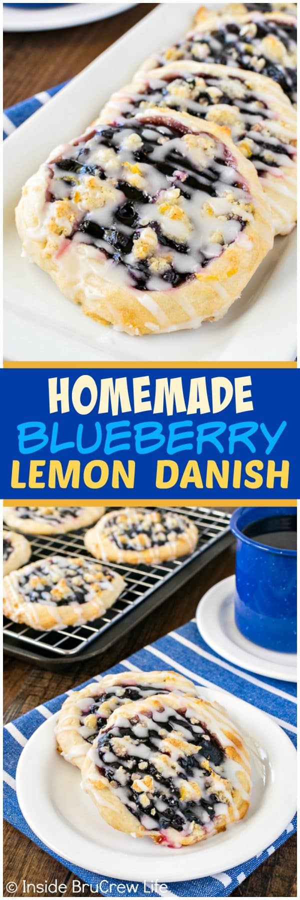 Homemade Blueberry Lemon Danish - a lemon crumble and glaze adds a fresh twist to these easy blueberry pie pastries. Such an easy recipe to make for breakfast or brunch!