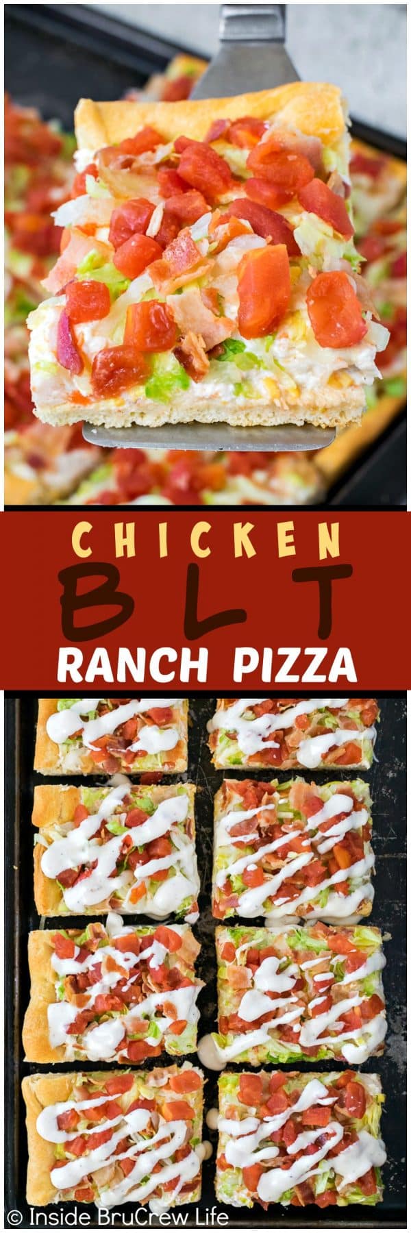 Chicken BLT Ranch Pizza - this easy cold pizza is loaded with lots of tomatoes, bacon, and lettuce. Great recipe for summer picnics or dinners!