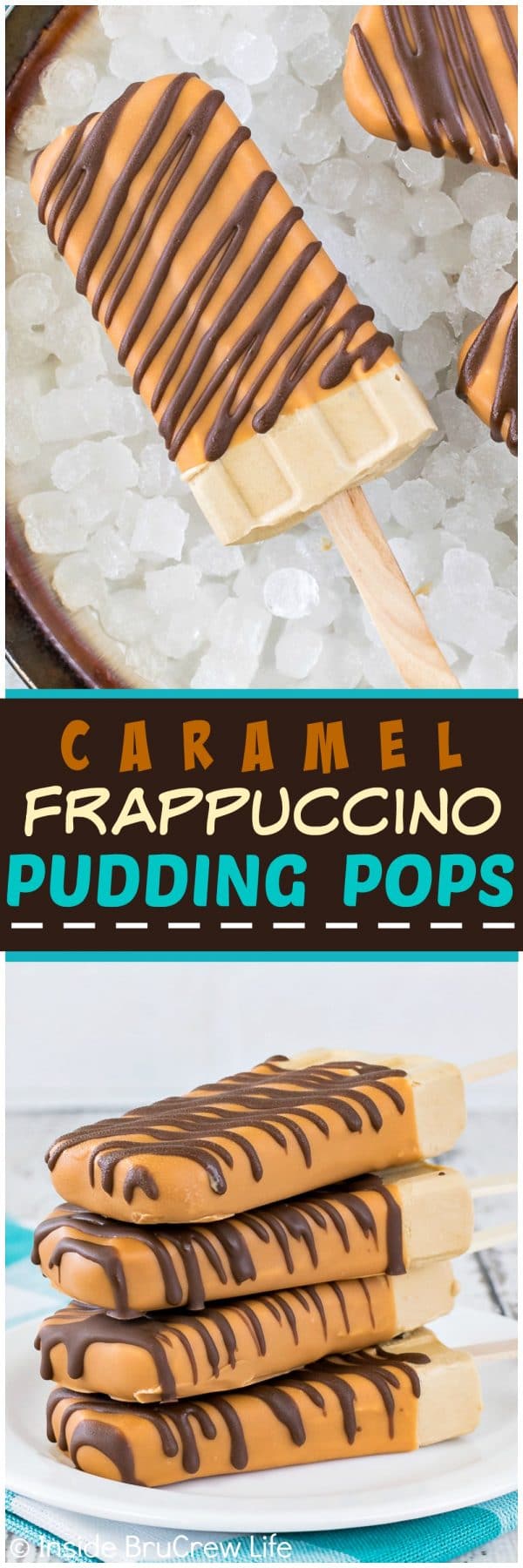 Caramel Frappuccino Pudding Pops - caramel magic shell gives these creamy coffee popsicles a fun crunch. This easy no bake dessert recipe is perfect for hot summer days!