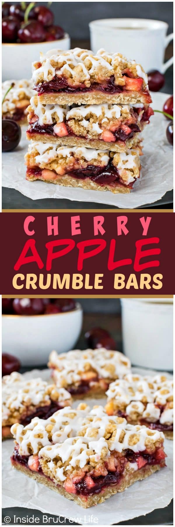 Cherry Apple Crumble Bars - sweet cherry preserves mixed with apples give these easy bars a sweet flavor! Great summer recipe to try warm with ice cream!!!!