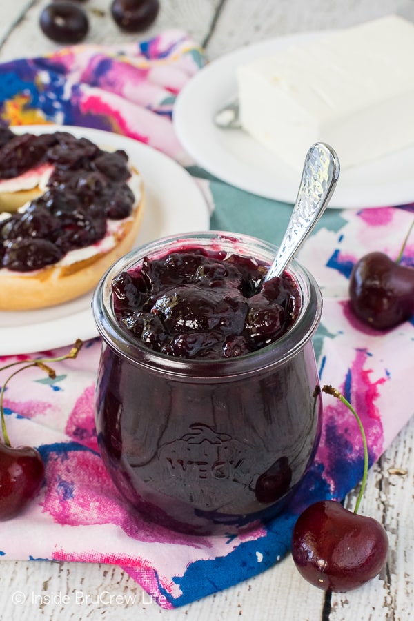 Small Batch Cherry Preserves - it only takes three ingredients to have a jar of homemade preserves in your fridge. Easy summer recipe that is perfect for so many breakfast treats.