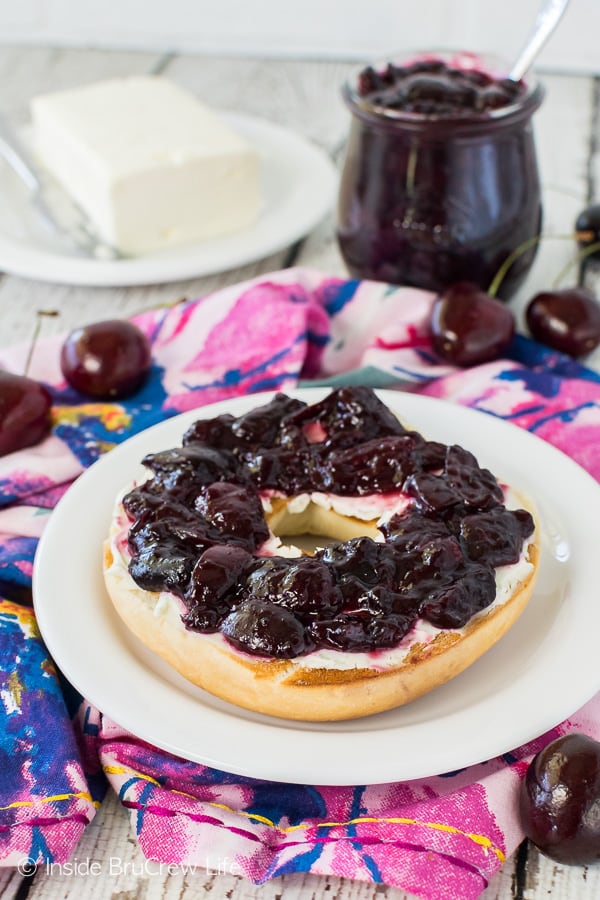 Small Batch Cherry Preserves - simmer down those fresh summer berries into easy homemade preserves. Great recipe for using on bagels or toast.