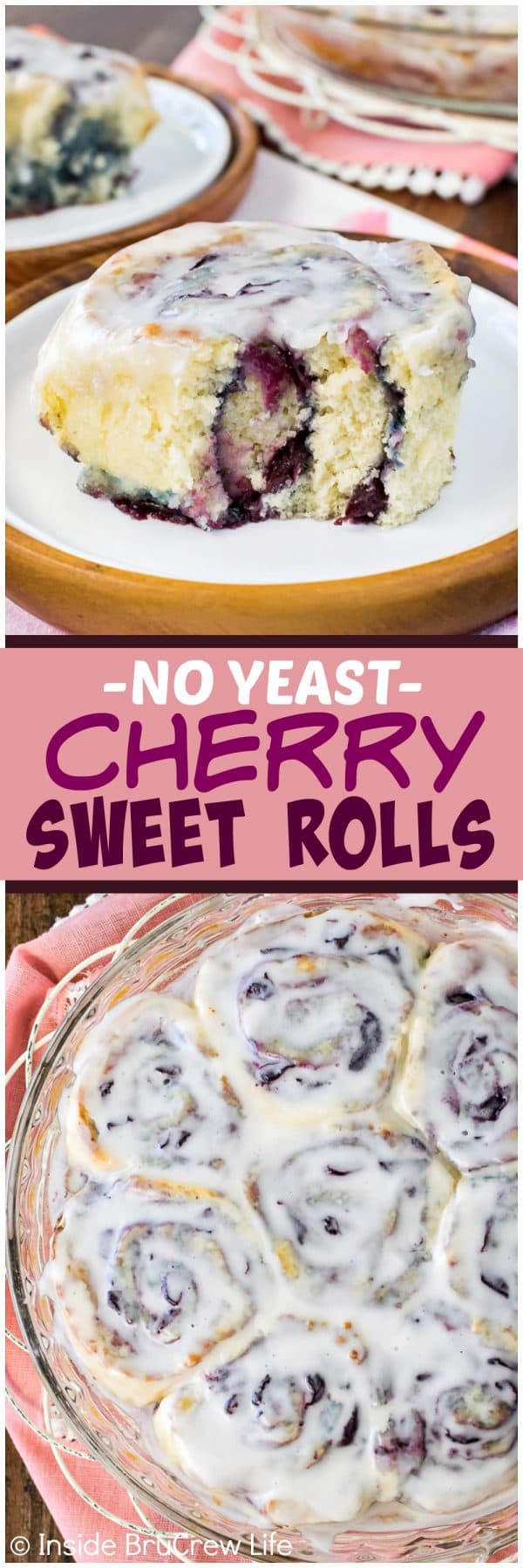 Cherry Sweet Rolls - this no yeast dough is filled with homemade cherry preserves and drizzled with almond glaze. Awesome and easy breakfast recipe for summer mornings!