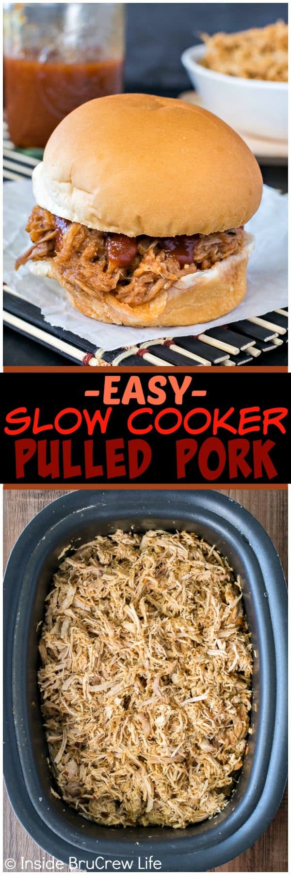 Easy Slow Cooker Pulled Pork - add a pork tenderloin rubbed with seasonings to your crock pot for a delicious summer dinner! Great recipe to have ready after a long or busy day!