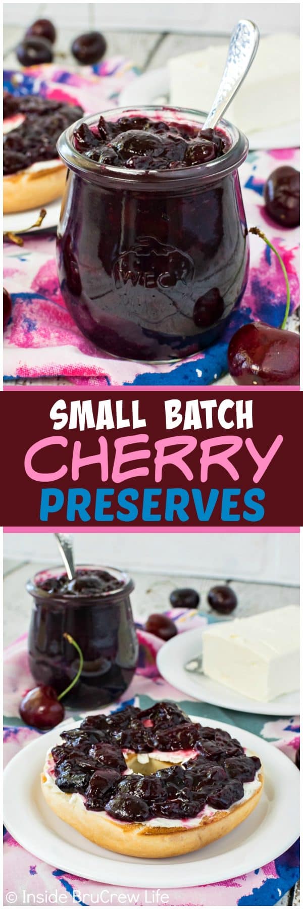 Small Batch Cherry Preserves - simmer down fresh berries and honey to make a jar of delicious preserves. This easy homemade recipe is perfect for eating on bagels or toast!