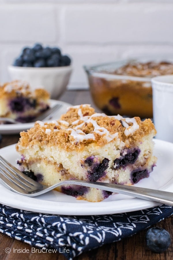 Blueberry Pecan Coffee Cake - cinnamon sugar in the middle and on top makes this easy sweet cake so good! Great breakfast recipe loaded with fresh berries!