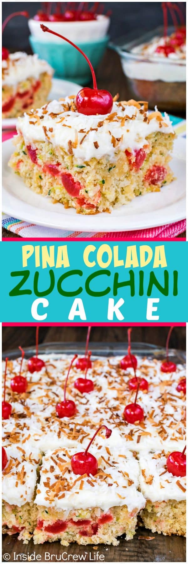 Pina Colada Zucchini Cake - this homemade soft zucchini cake is loaded with coconut and pineapple. This is a great summer dessert recipe!