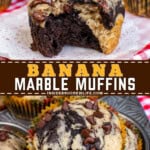 Pinterest image for banana marble muffins.