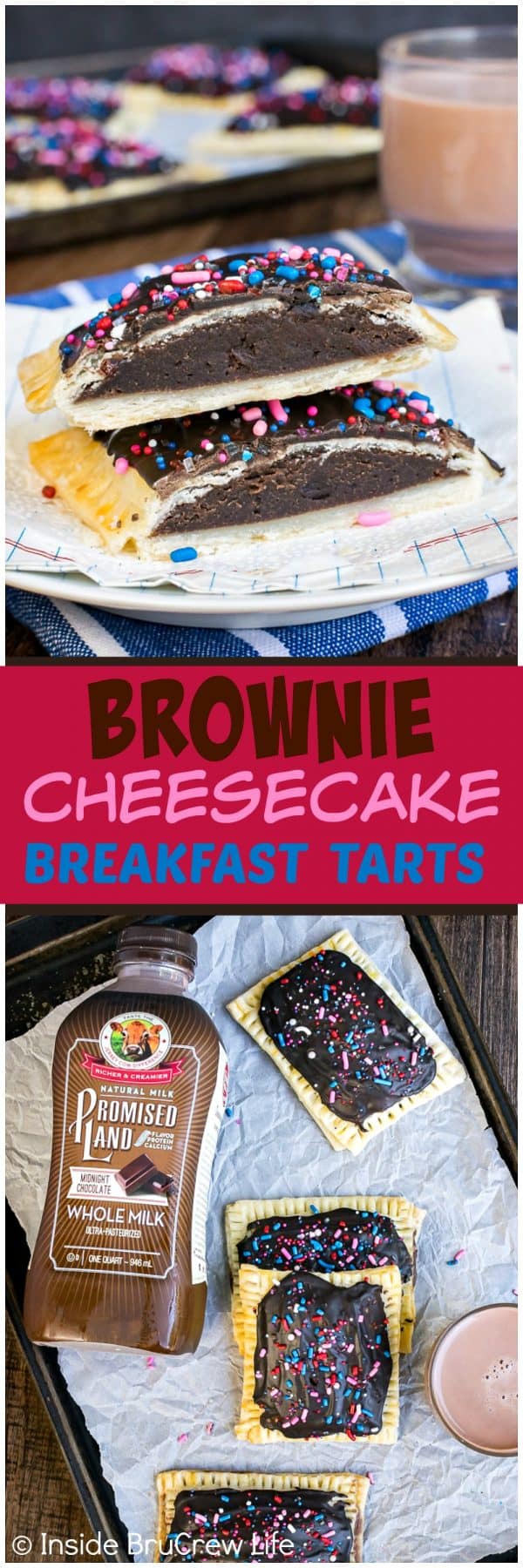 Brownie Cheesecake Breakfast Tarts - chocolate frosting and a soft brownie center makes these tarts a fun way to start the day. Easy breakfast recipe for busy mornings!