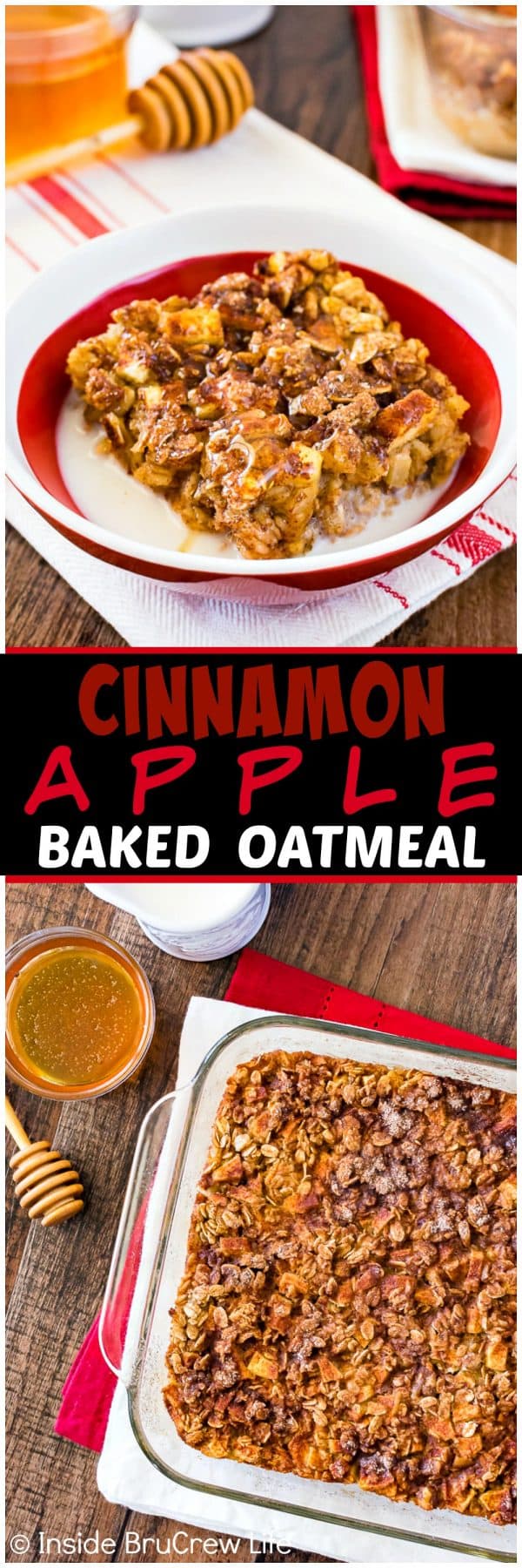 Cinnamon Apple Baked Oatmeal - this easy oatmeal breakfast is loaded with fruit and nuts. Great recipe to make ahead of time for busy fall mornings. 