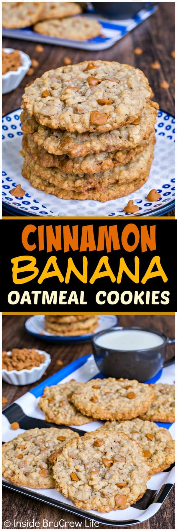 Cinnamon Banana Oatmeal Cookies - these chewy flat cookies have a crispy edge that makes them taste so good. Great recipe to fill your cookie jar with for an after school snack.