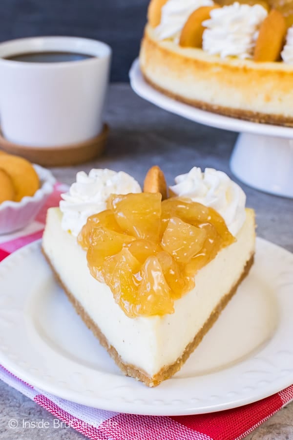 Vanilla Bean Cheesecake - creamy vanilla cheesecake with a homemade apple pie filling on top makes a delicious dessert to try. 