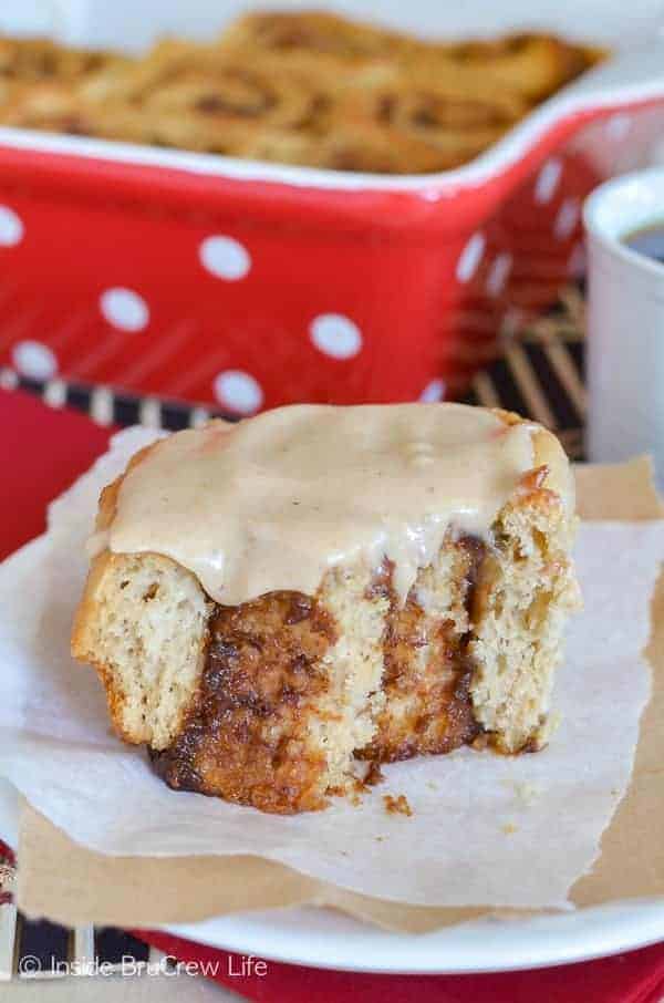 Apple Butter Cinnamon Rolls - soft fluffy rolls filled with a sweet cinnamon apple butter filling. Great breakfast recipe for fall mornings!