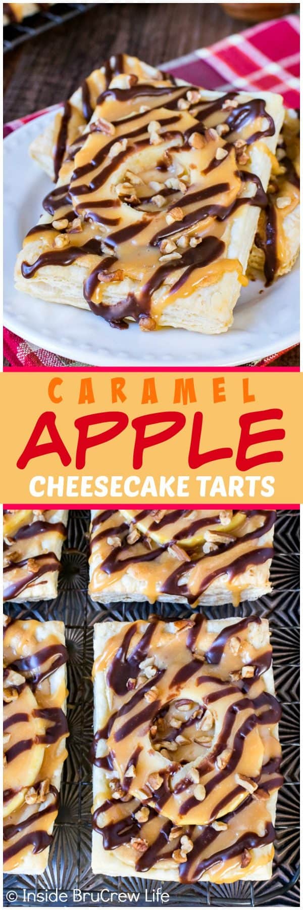 Caramel Apple Cheesecake Tarts - this easy pastry is loaded with cheesecake, apple, and caramel goodness. Awesome recipe to make for fall breakfast or dessert!!!
