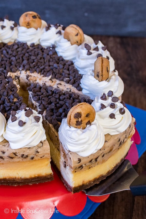 Chocolate Chip Cookie Mousse Cheesecake - a sweet fluffy cookie mousse adds so much flavor to this creamy cheesecake. Great dessert recipe to finish off any meal.