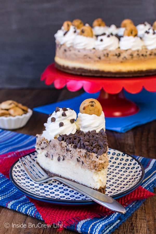 Chocolate Chip Cookie Mousse Cheesecake - creamy white chocolate cheesecake topped with a fluffy cookie mousse. Great dessert recipe that will impress everyone at dinner!