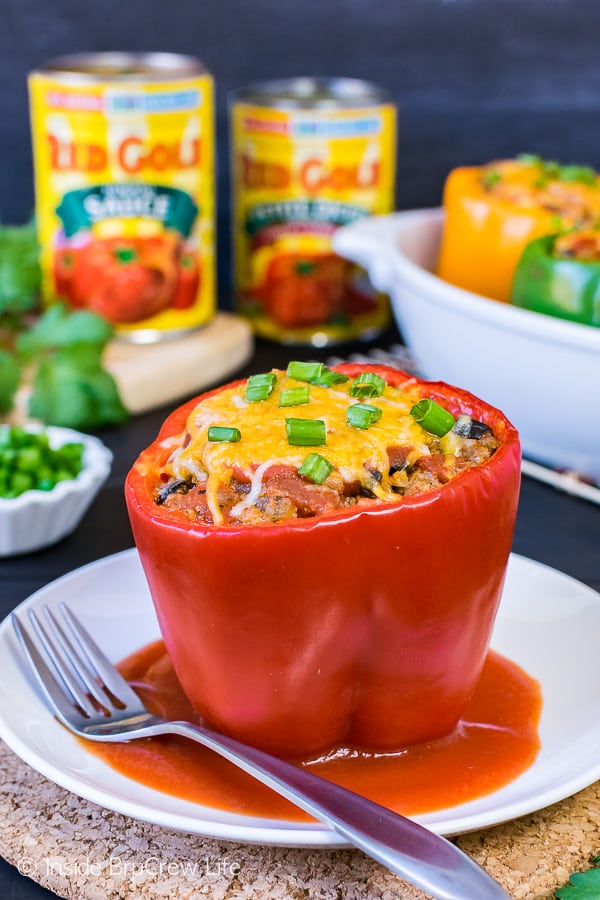 Healthy Stuffed Peppers - each pepper is stuffed with meat and veggies. Great recipe to make for dinner when you are trying to make healthier eating choices!