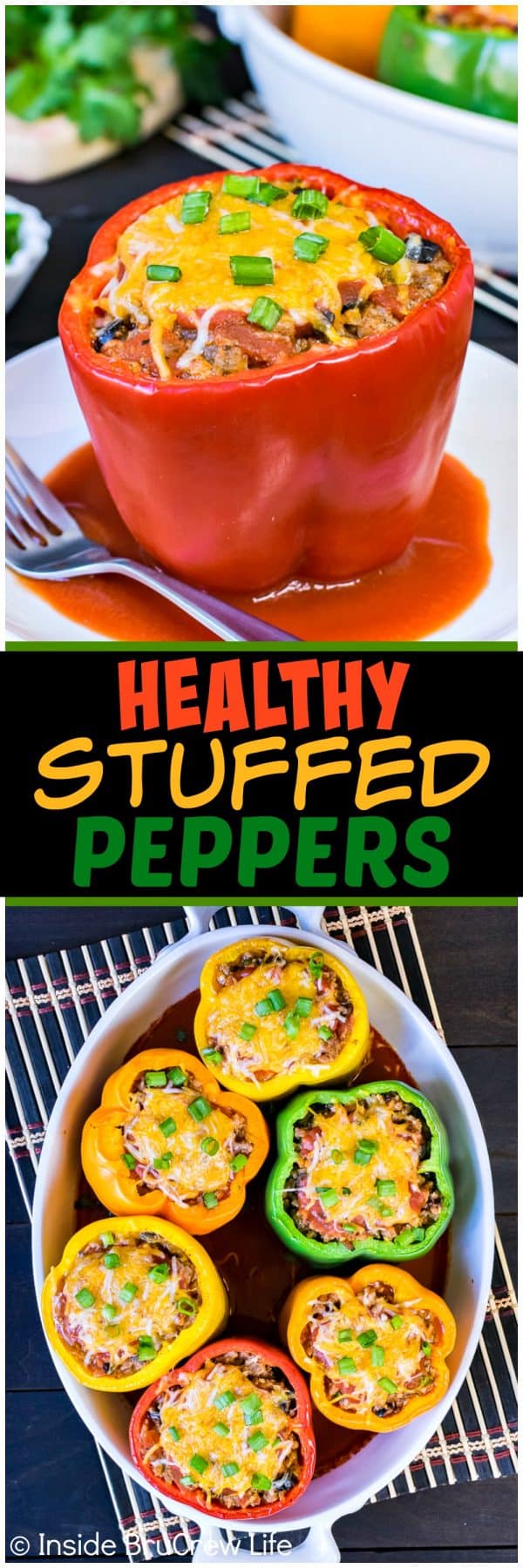 Healthy Stuffed Peppers - this easy dinner is loaded with lots of meat and veggies. Perfect nutritious recipe to make when you are eating healthier.