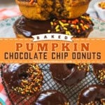 Pinterest image for pumpkin chocolate chip donuts.