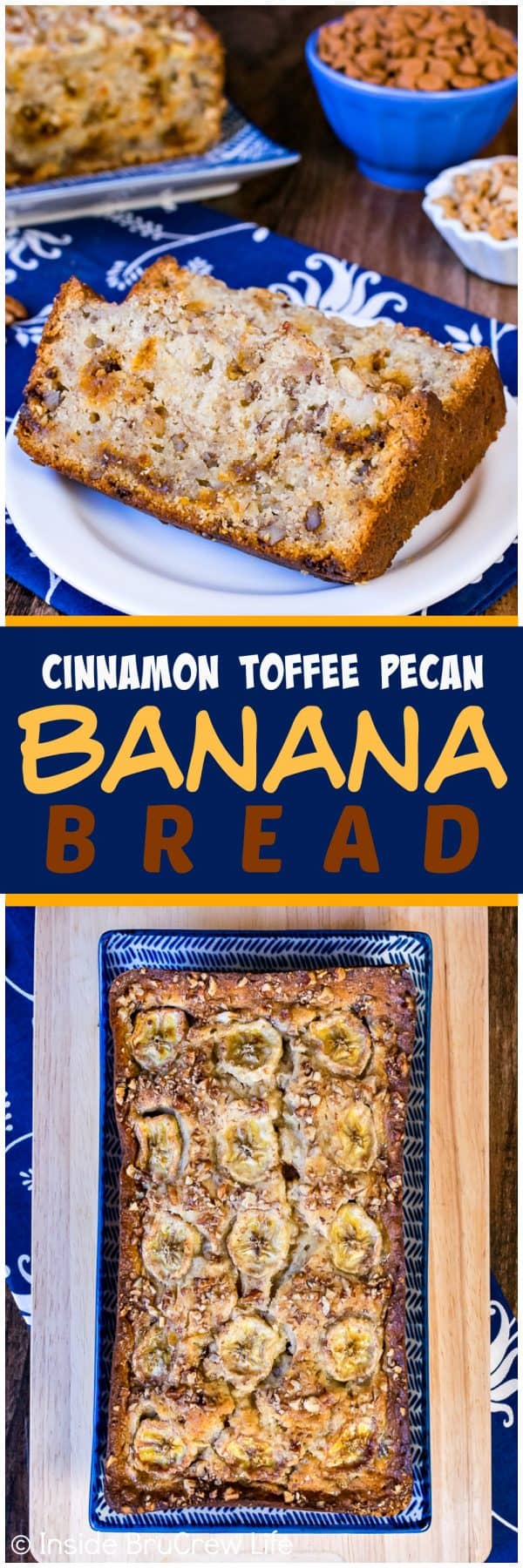 Cinnamon Toffee Pecan Banana Bread - this easy sweet bread is loaded with cinnamon chips and pecans. It's a great recipe to use up those ripe bananas on your counter!