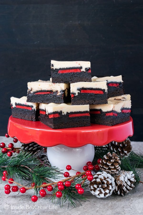 Peppermint Cheesecake Oreo Brownies - this easy dessert has three layers of goodness in every bite. Great recipe for holiday parties!