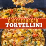 Pinterest image for cheeseburger tortellini.