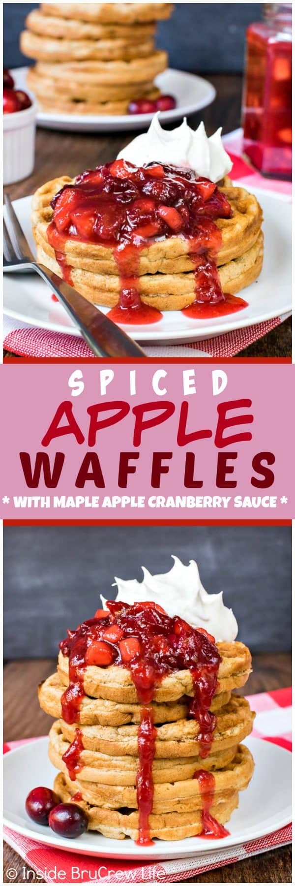 Spiced Apple Waffles - these easy homemade waffles are loaded with shredded apples and spices. Easy recipe to make ahead of time for breakfast.