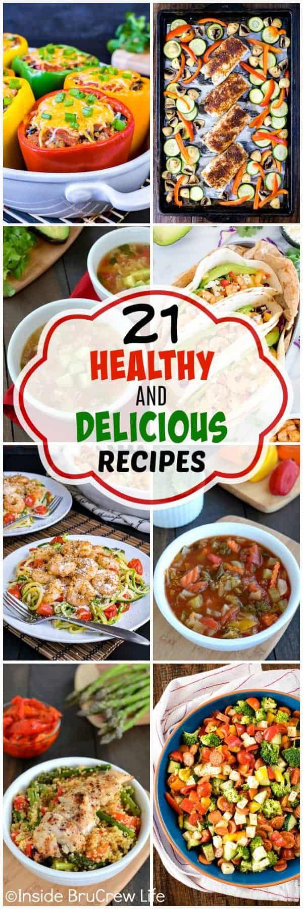 A collage of 8 different healthy recipes with a text box