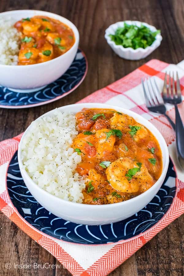 Coconut Curry Shrimp - this easy one skillet dinner is loaded with veggies and can be on the table in 30 minutes. Great recipe to include in your healthy meal planning.